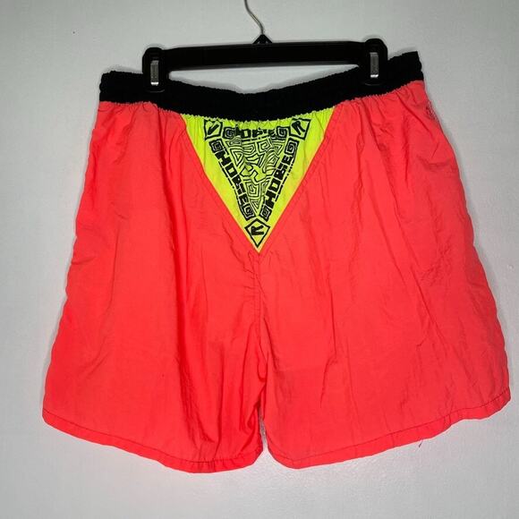 Hobie Swim Trunks M Orange Neon Drawstring Mesh Lined Retro Surf - Picture 3 of 5
